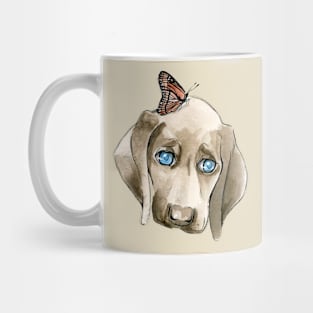 Sad Pointer Dog with Butterfly Mug